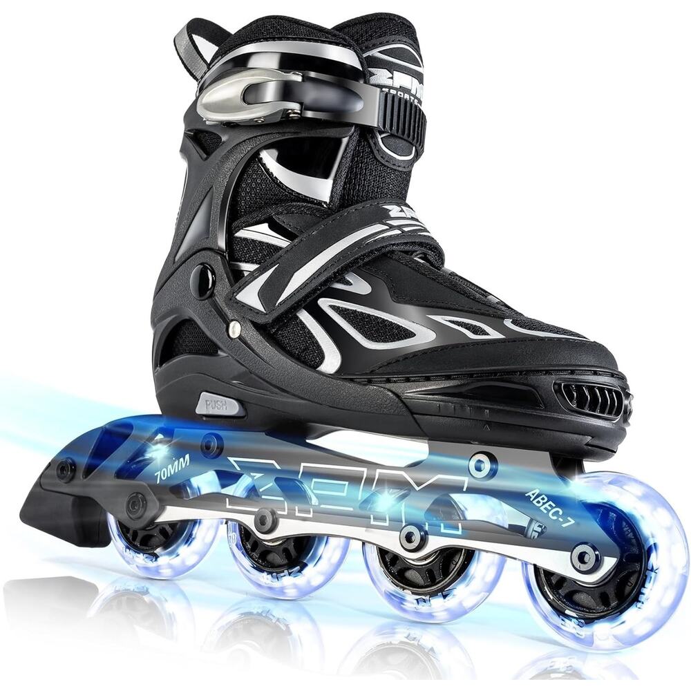 2PM SPORTS Vinal Adjustable Flashing Inline Skates, Wheels Light Up, Kids 4-7 Y